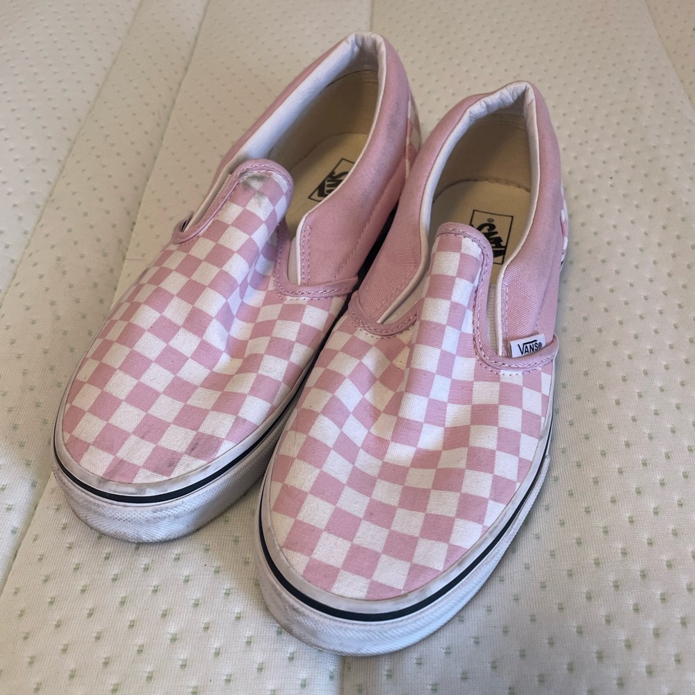 Pink Checkered Slip On Vans
